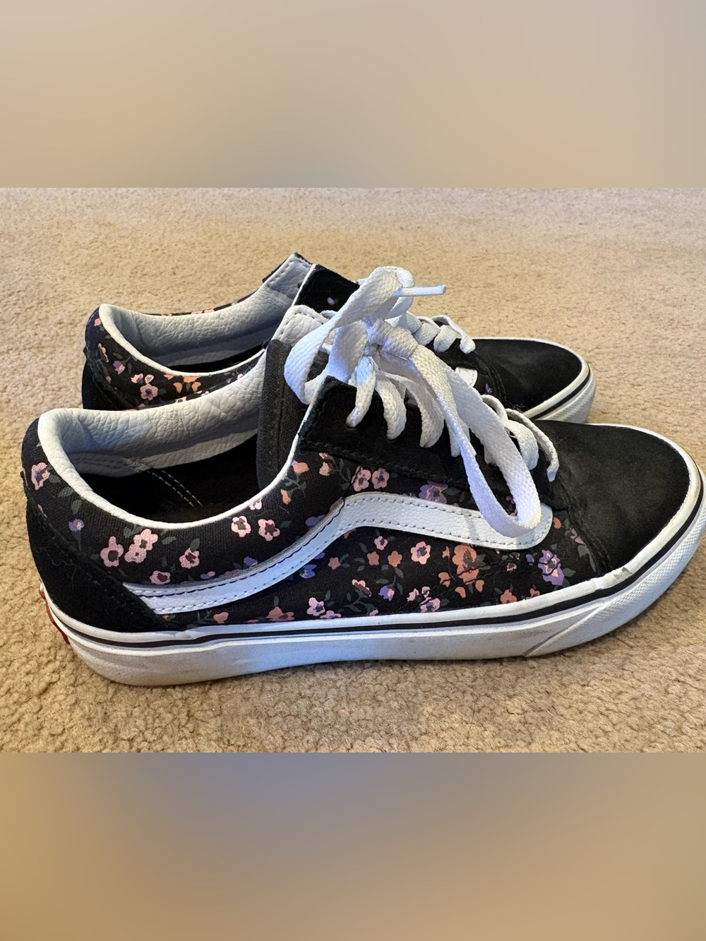 Vans Black Low-Top Sneakers with Pink Floral Pattern